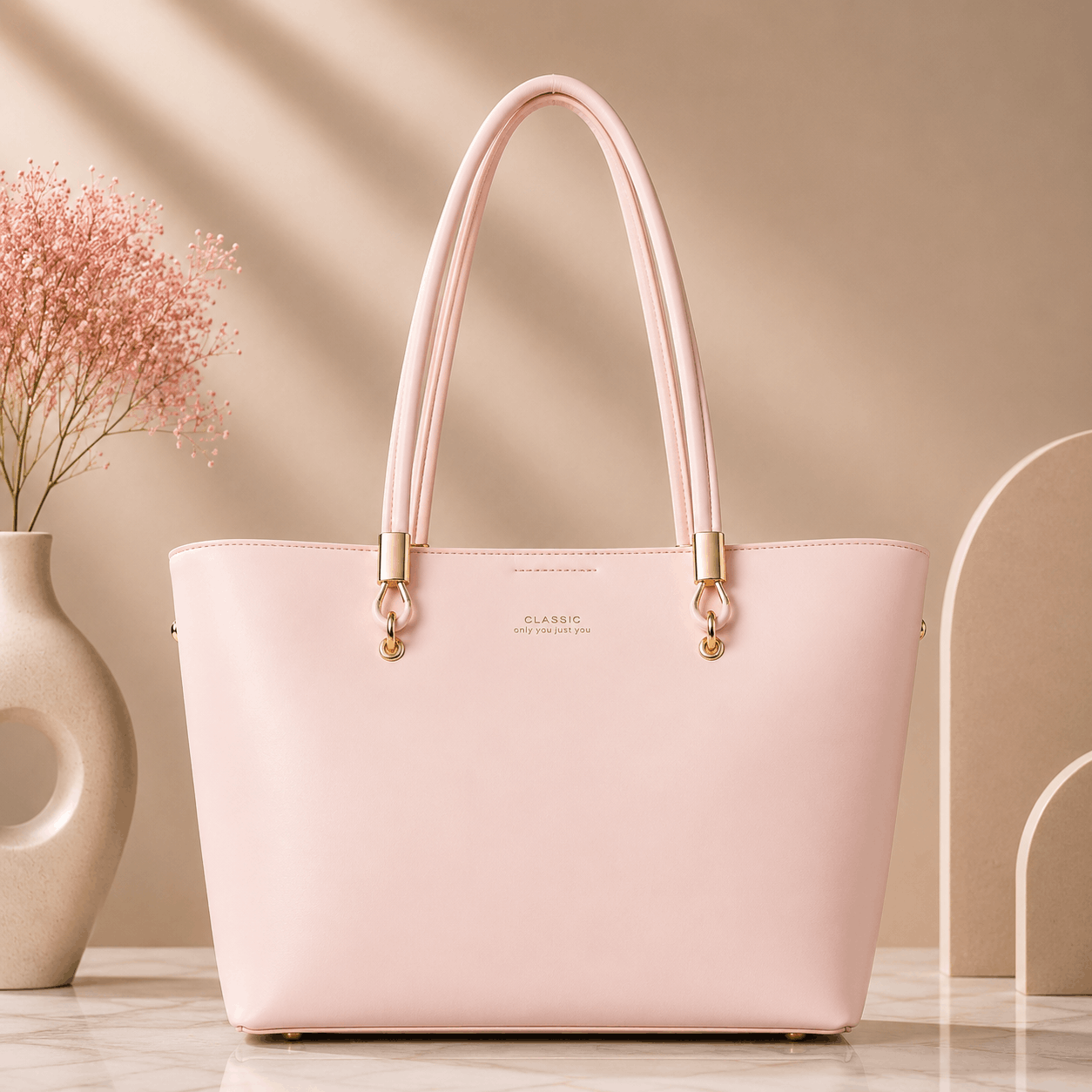 Classic Minimalist Structured Tote Bag – Nude Elegance