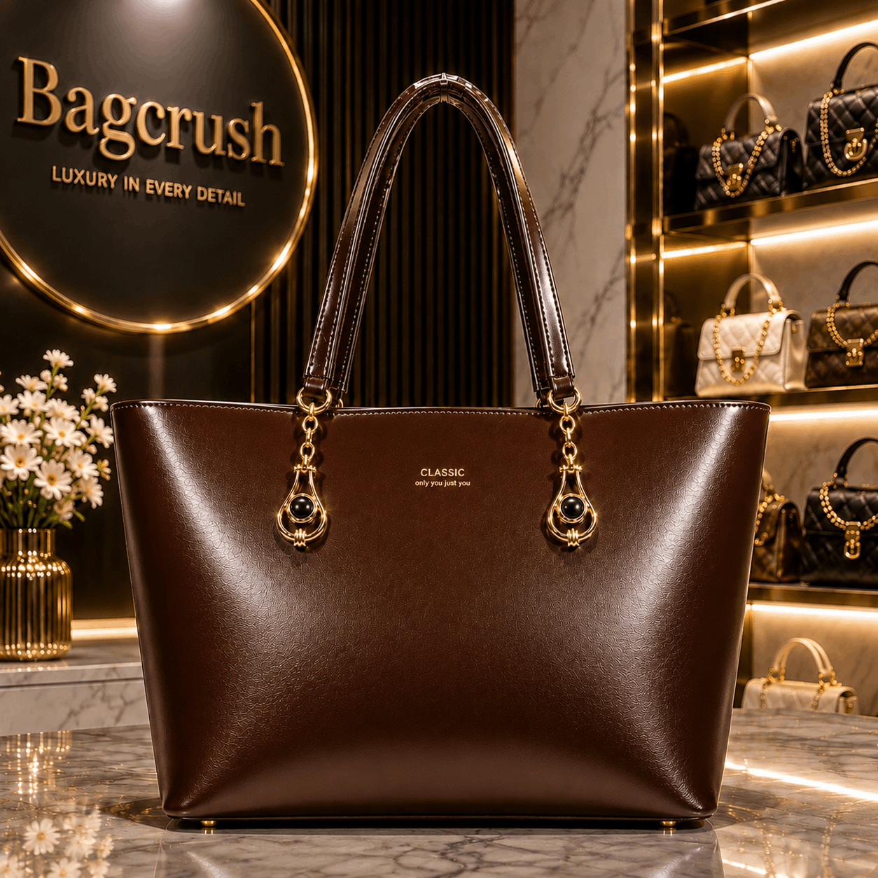 Bagcrush Luxury Black Leather Tote Bag for Women